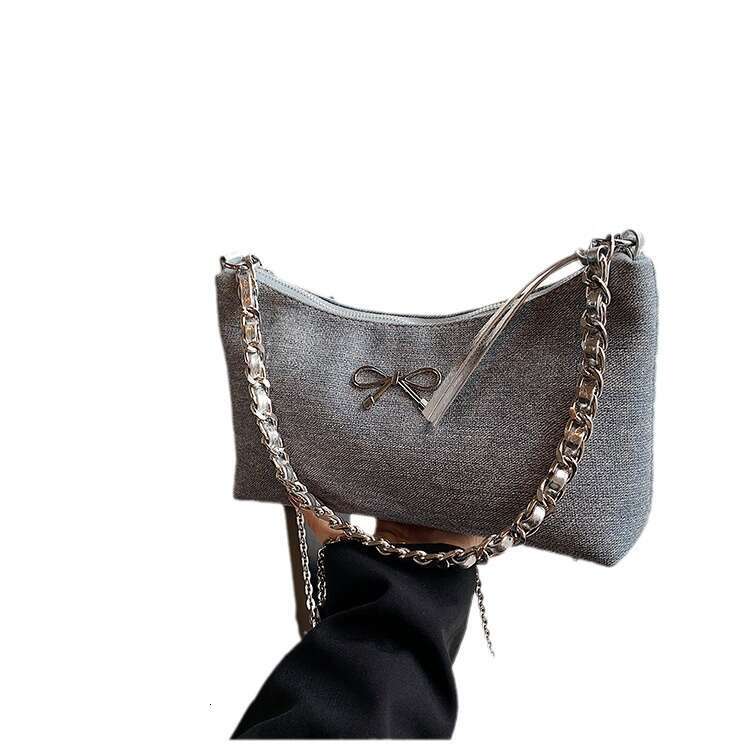 Elegant Bowknot Underarm New Denim Blue Chain Women's Niche Design Single Shoulder Crossbody Bag
