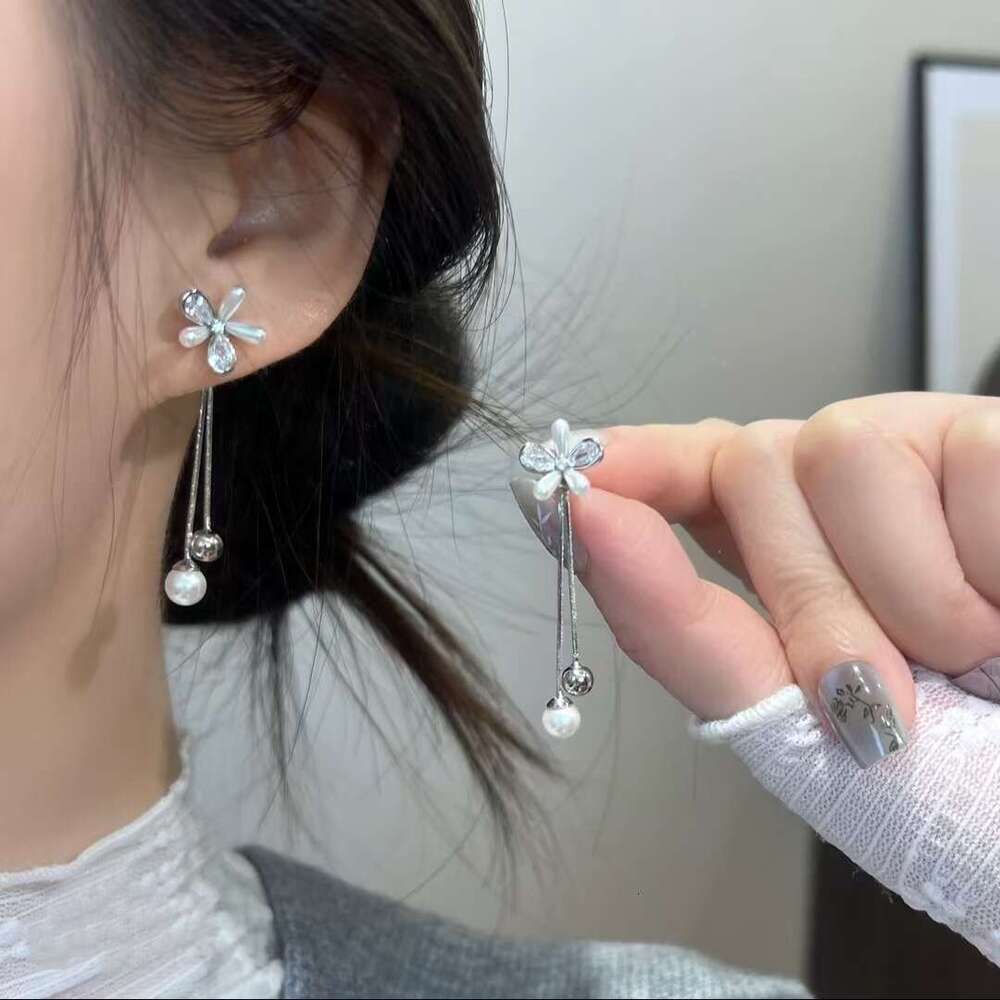 2025 Spring New Tassel Flower Korean Style Light High-end Back-hanging Earrings Versatile Ear Accessories 268