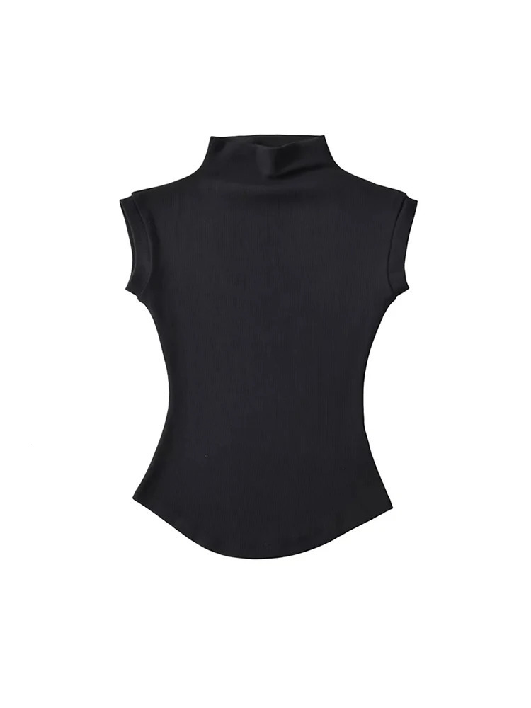 Women Summer Sexy Turtleneck Sleeveless TShirts Tops Solid Slim Fit Pullovers Causal Tees Shirts Female Streetwear Basics Tees 250724