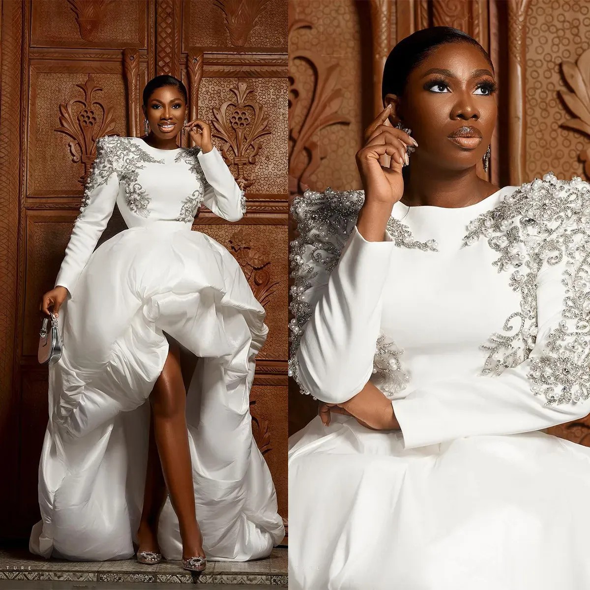 Long Sleeves Wedding Dresses 2025 Beaded Pearls Bridal Gown Plus Size Africa Mariages Customised Vestido De Novia