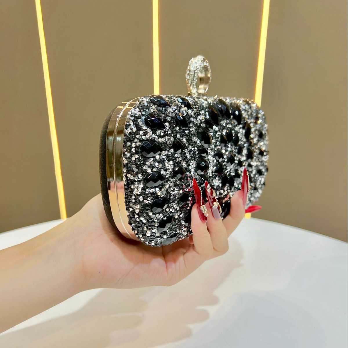 New Diamond Studded Evening Bag Fashion Banquet Womens Wallet Clutch Dress Small Bag Full Diamond Shoulder Crossbody Bag