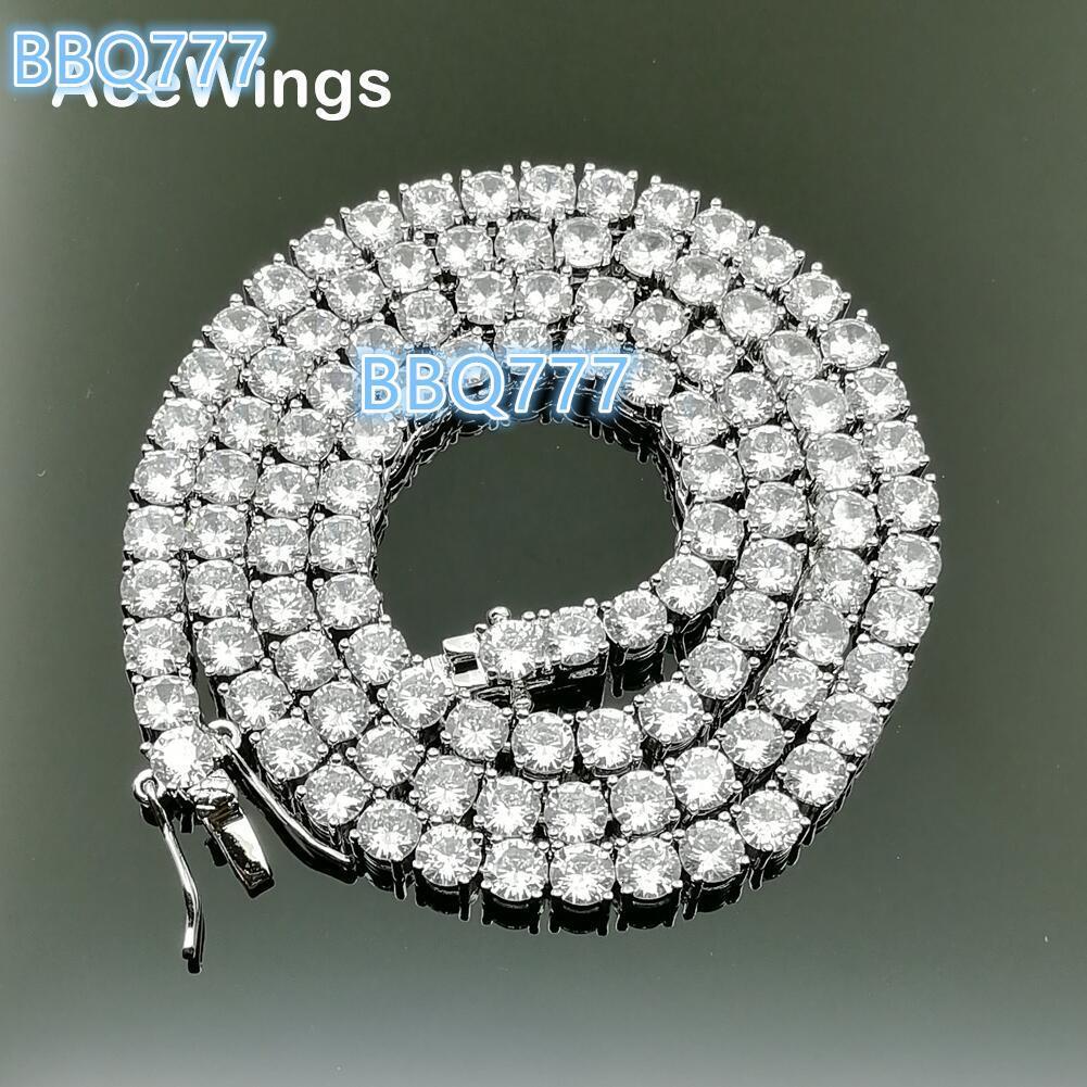 BC019 4mm Brass Zircon Tennis Chain 1 Row Necklace Hip Hop Bling Jewelry Gold Silver CZ Tennis Chain Necklace Iced Out