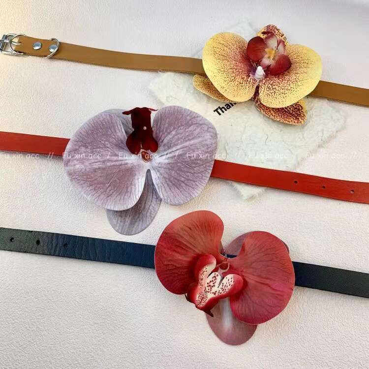 Butterfly Orchid Faux Flower Leather for Women, Artistic Sweet Cool Spicy Girl Necklace, Niche Design with High-end Feel Choker 61c