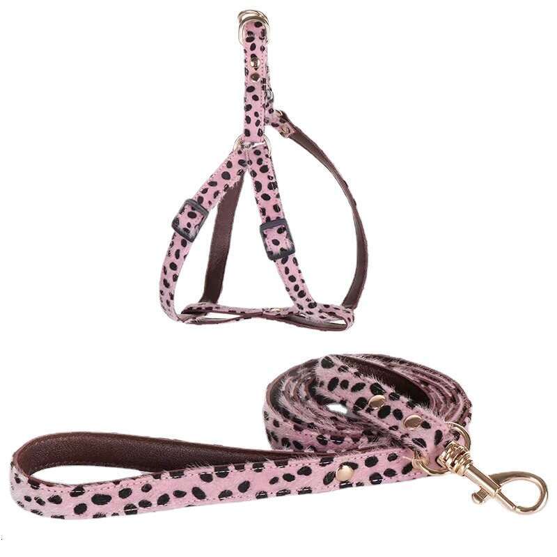 Leopard Print Horsehair Collar Dog Chest Harness Leash Adjustable Fashion Trendy Cute Pet Decoration