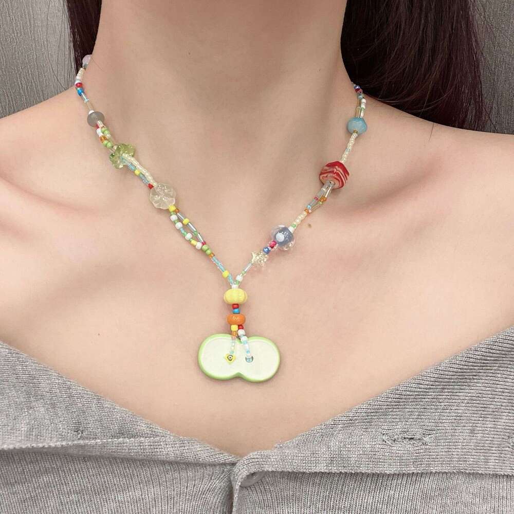 TikTok Super Popular Dopamine Apple Slice Childlike Beaded Decoration Necklace 2025 Spring New Style be2