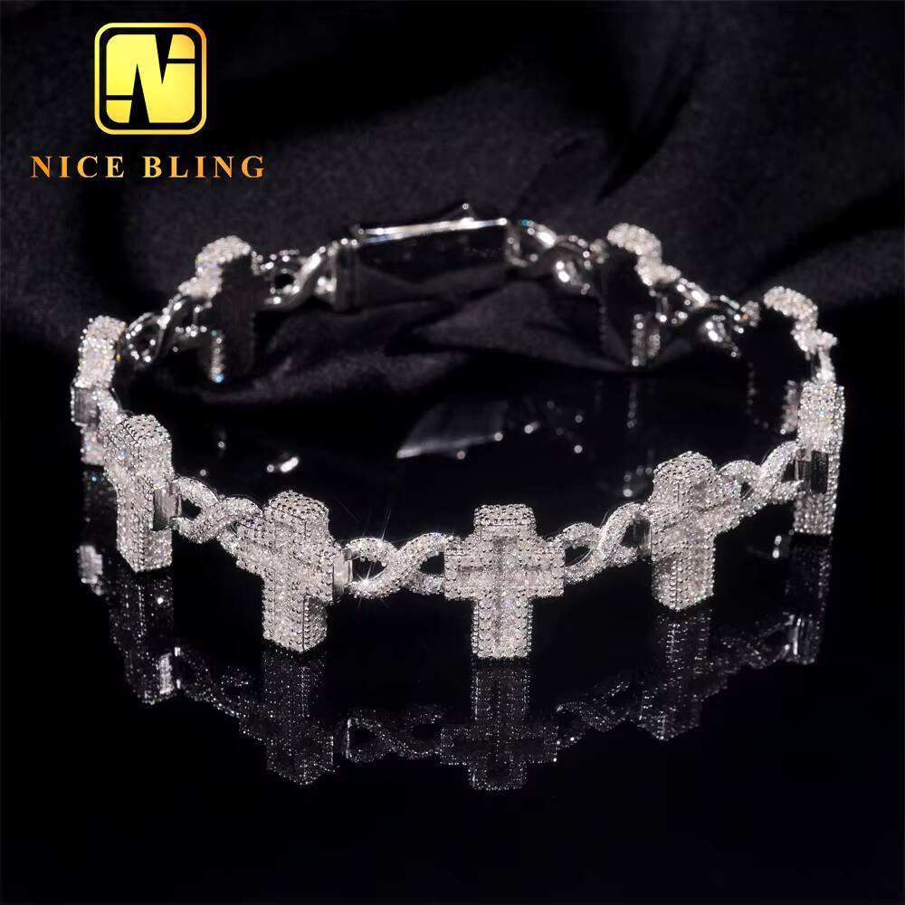 Hot Selling Pass Diamond Tester 925 Sterling Silver Moissanite Cross Cuban Link Chain Mens Cuban Bracelet