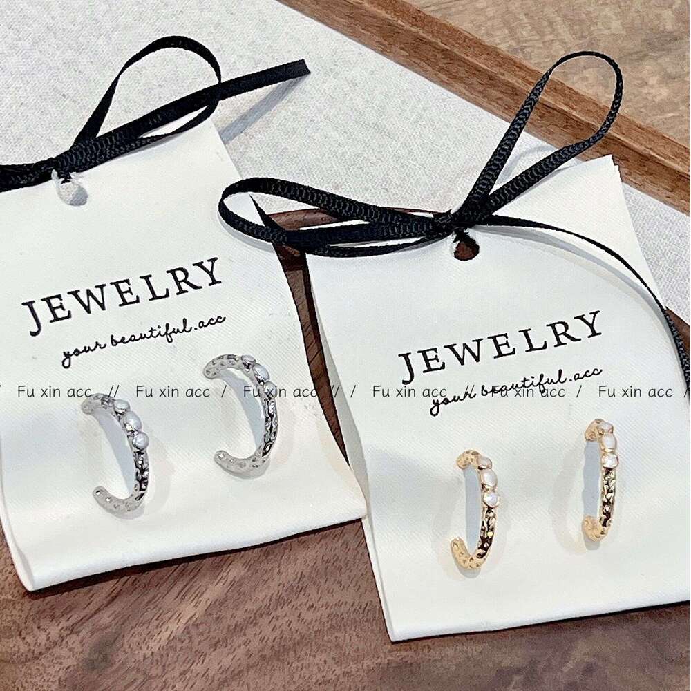 Classic Vintage Style Texture for Women, High-End Versatile Gold and Sier Studs, Light Niche Simple Hoop Earrings 11d