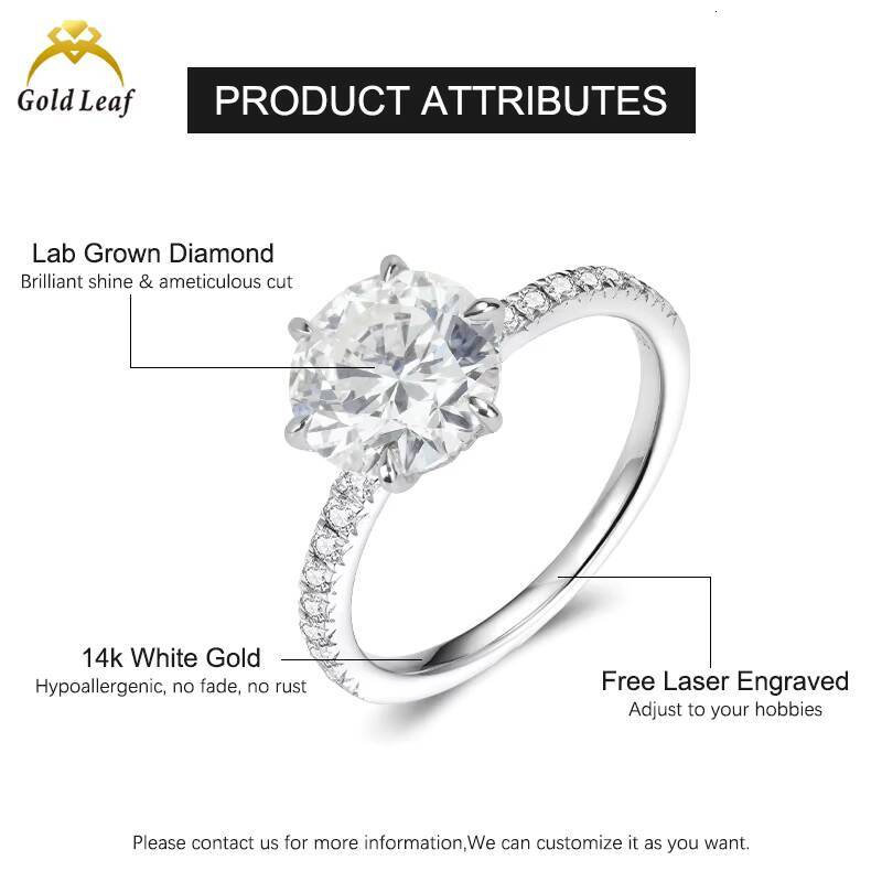 Goldleaf IGI D VVS Lab Grown Diamonds 1ct 2ct Engagement Ring 14k White Gold Jewelry for Women