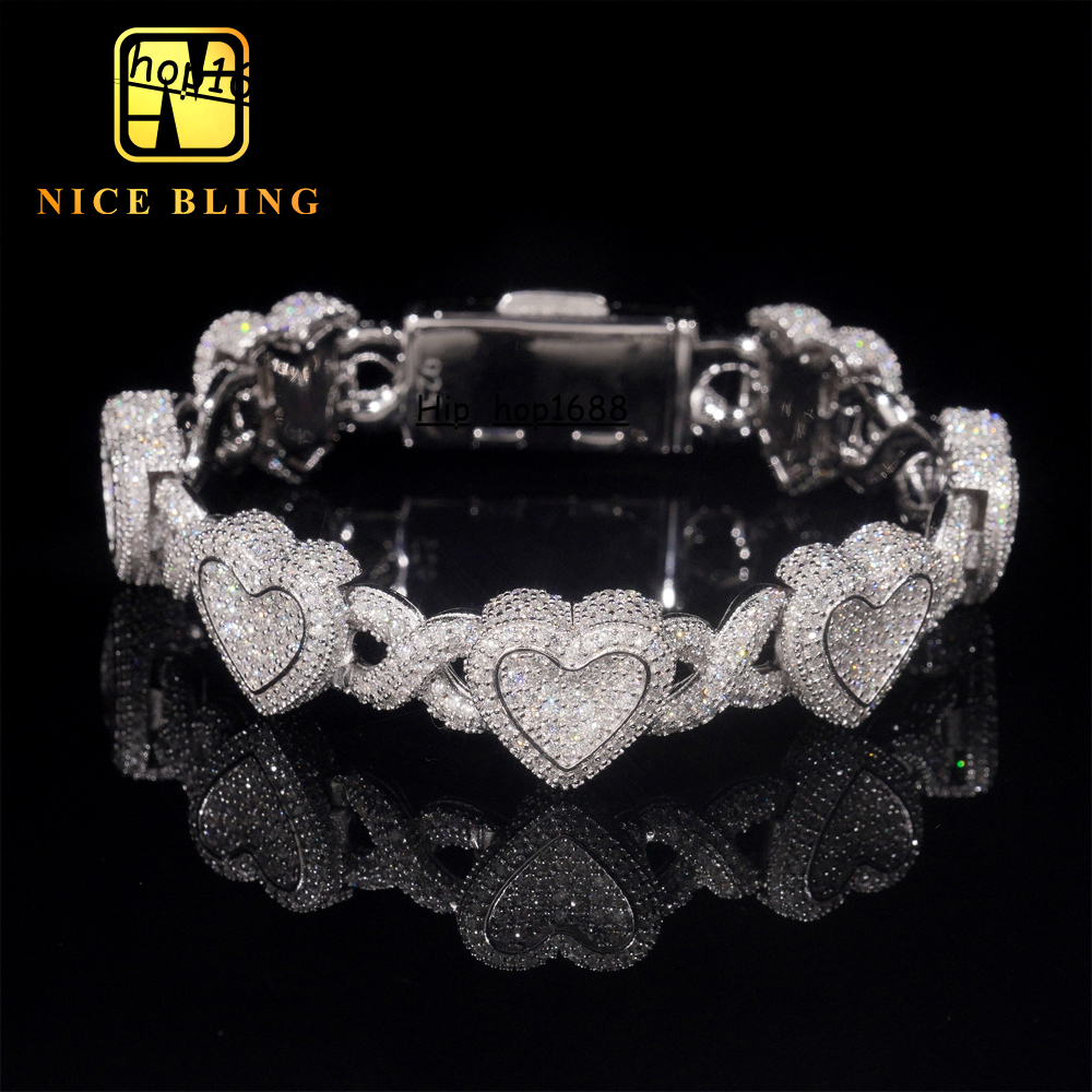 Fashion Men and Women Moissanite Cuban Link Bracelet 925 Silver Iced Out Heart Shape Hiphop Bracelet Best Gift