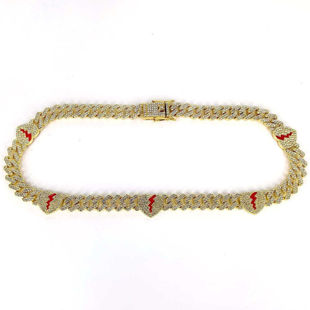 Men's Cuban Chain Personality Creative 12mm Heart Split Full Dia Alloy Necklace Hip Hop Style Jewelry