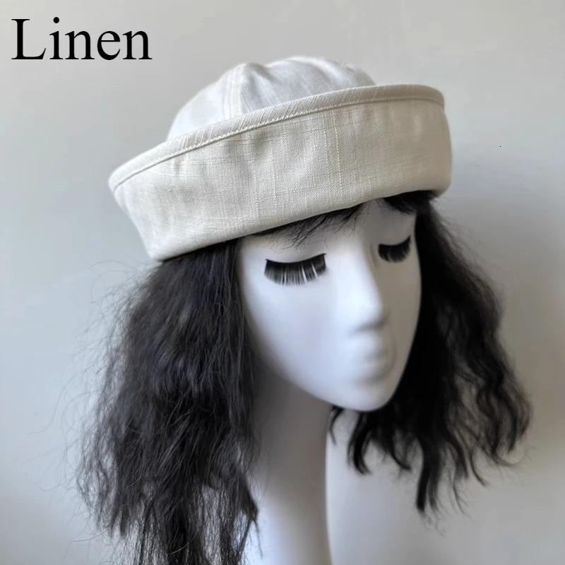 Summer Linen Navy Sailor Cap Women Girls JK Cute Red White Check Beret Blue-white Gingham Fashion Hat Cosplay Nurses Cap 250729