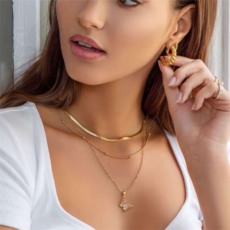 Minimalist Style Gold Titanium Steel Non-Fading Necklace Double Layer Stacking Niche Fashion Choker Snake Bone Chain for Women