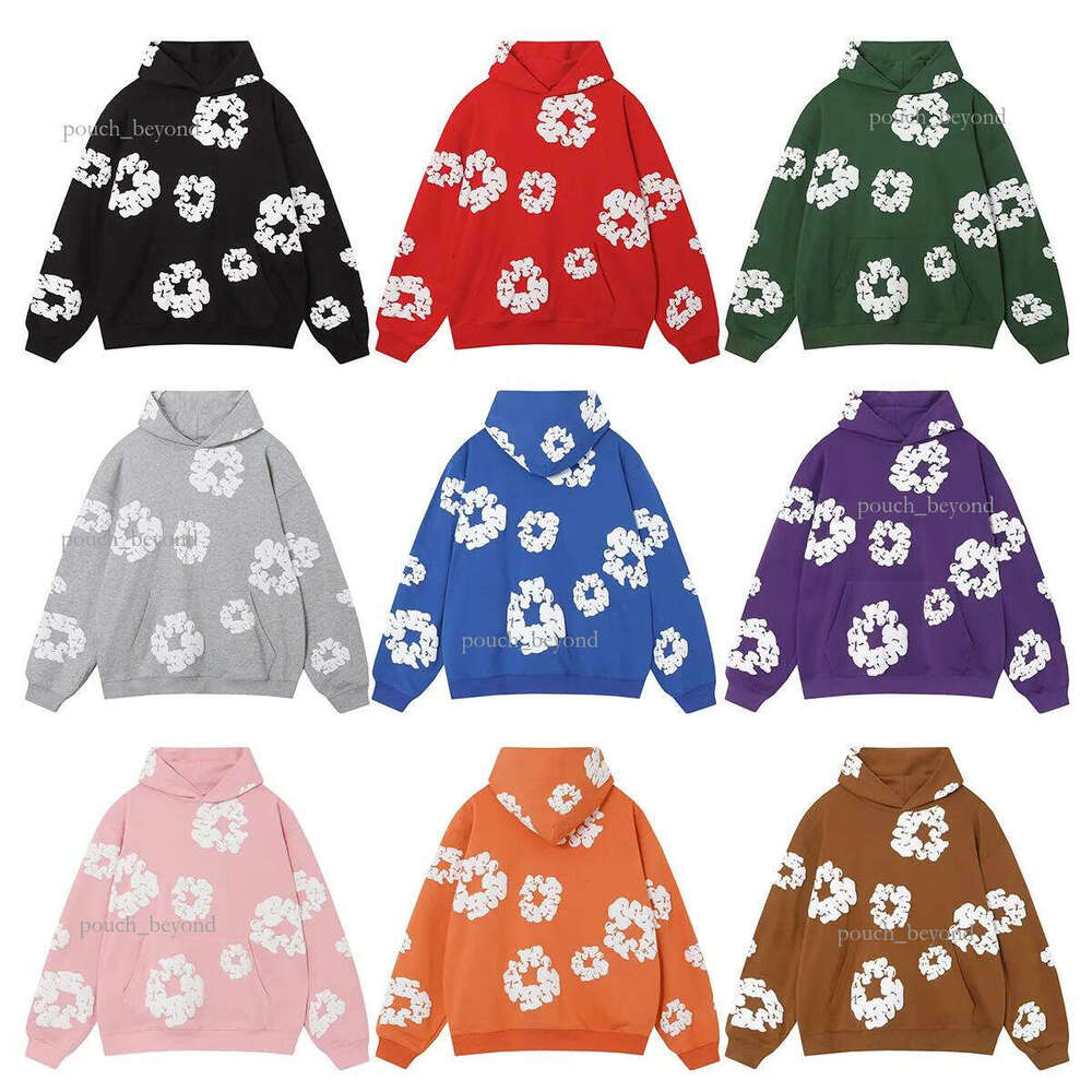 Denim Hoodie Designer Cotton Cotton Wreath Hoodie Pants Kapok High Quality Casual Fit Tracksuit Vintage ''Tearliness Outdoor Denim Hoodie Flowe Foaming Hoodie 877