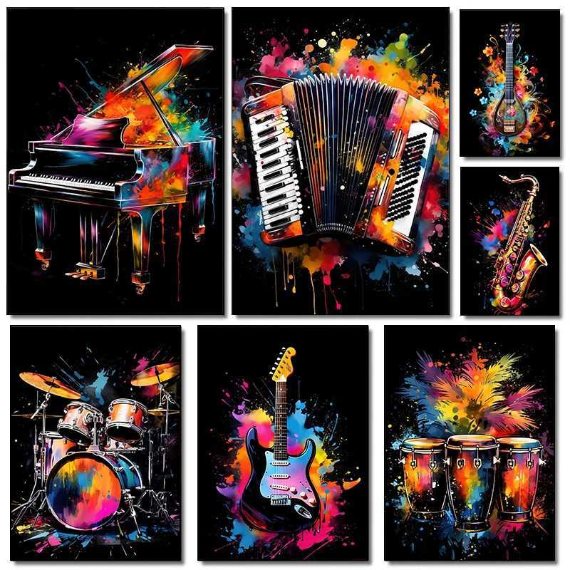 Classic Fashion Instruments Piano Guitar Music Festival Poster Canvas Paintings Wall Art Pictures Music Studio Home Decor Y250624