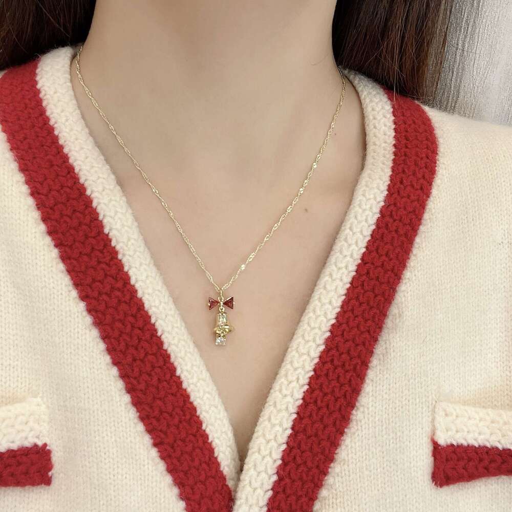 Streamer Bow Bell Pearl Necklace Autumn and Winter Unique Snowflake Tassel Collarbone High-End Neck Chain 78f