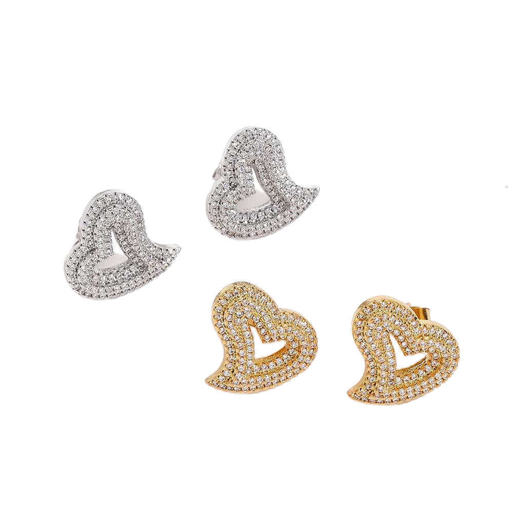 Inlaid Dia Heart Classic Fashion Versatile Korean Ins Style Stud Earrings for Women