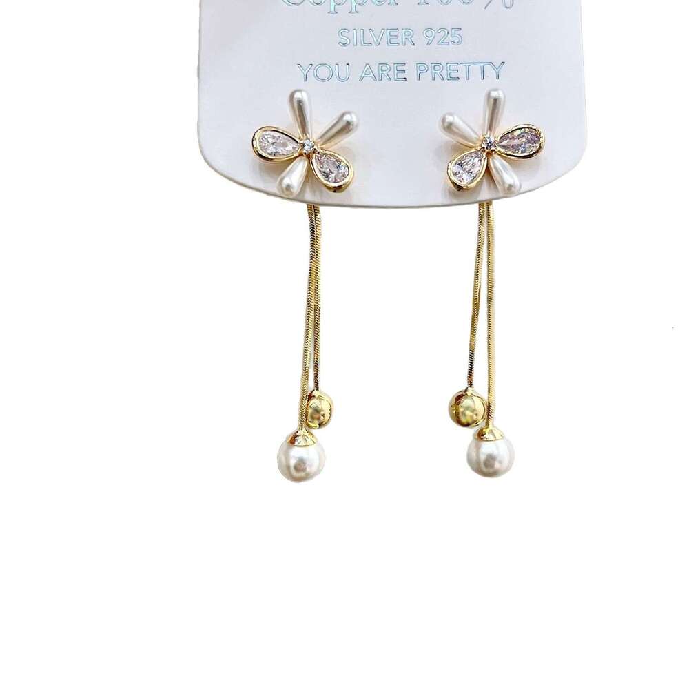 2025 Spring New Tassel Flower Korean Style Light High-end Back-hanging Earrings Versatile Ear Accessories 268