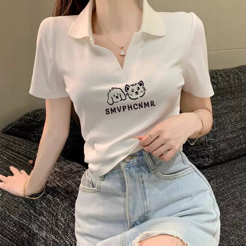Women's slim slimming short T-shirt design sense all-match short-sleeved top summer Polo shirt