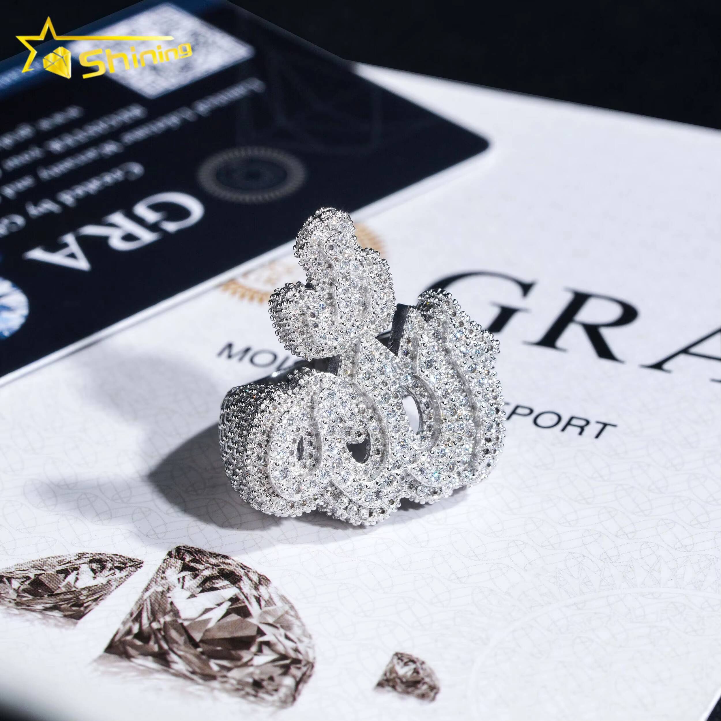 GRA Pass Diamond Tester 925 Sterling Silver Gold Plated Hip Hop Jewelry New Style VVS Diamond Moissanite Men Ring Allah