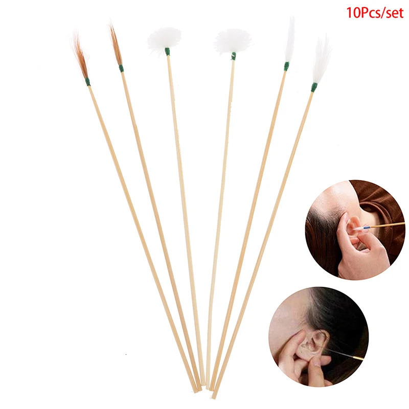 10PCS/Set Spoon Cleaner Stick Health Care Goose Feather Earpick Wax r Curette Adult Bamboo Handle Ear Dig Tools 250726