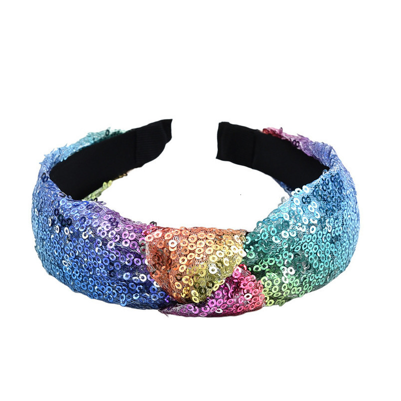 Simple Knot Cross Bow Colorful Sequin Women's Elegant Fabric Headband Hair Accessory