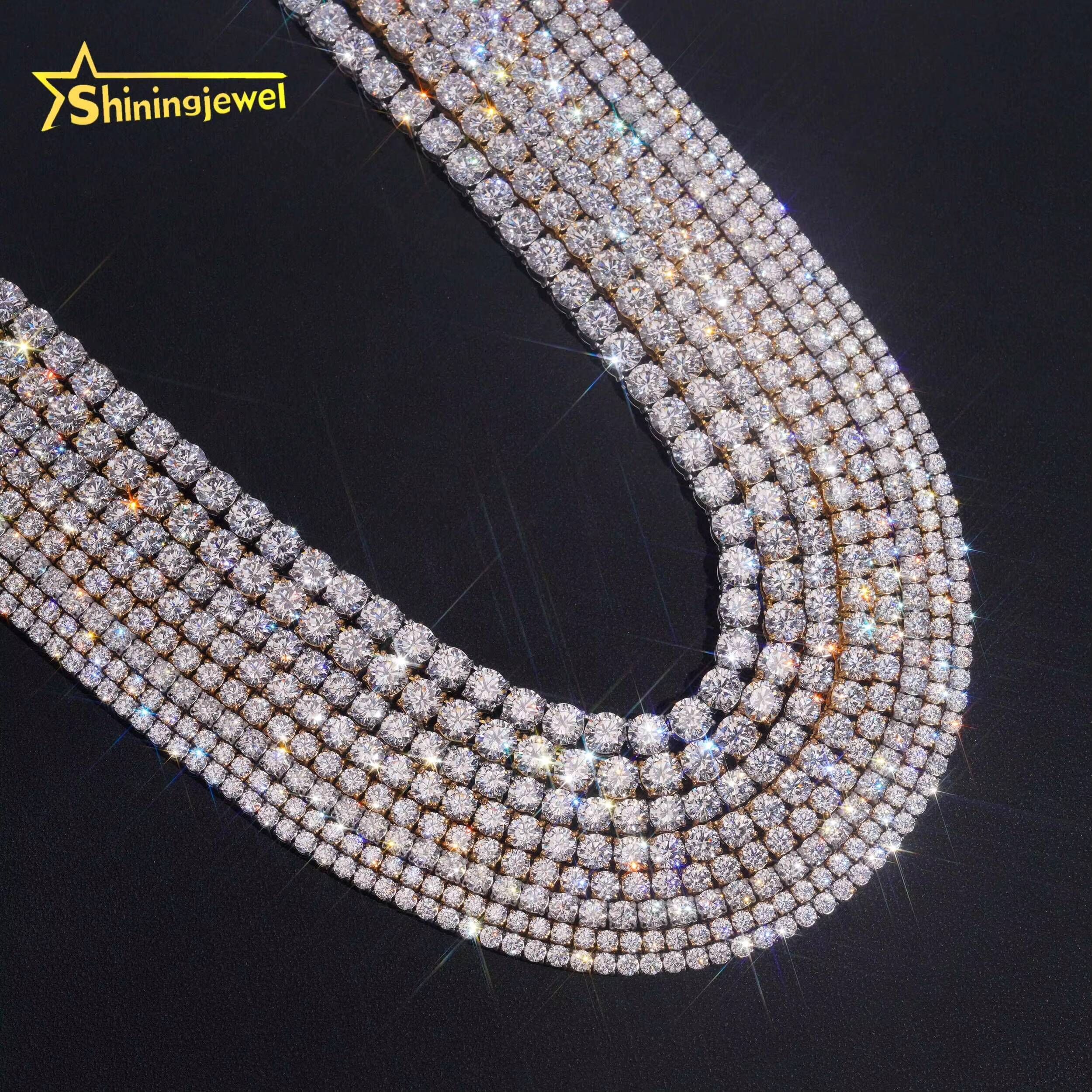 Factory Price Hip Hop 3mm 4mm 5mm 6mm Moissanite Tennis Chain Stainless Steel 316L Fashion Chain Men Women Moissanite Diamond Tennis Necklace