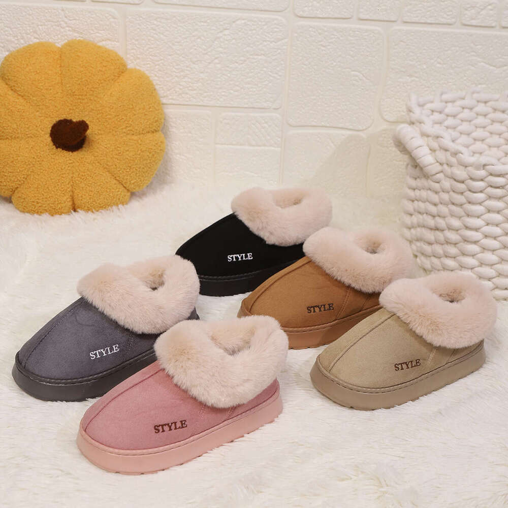 Women's Autumn Winter, and Outdoor Non-Slip Cotton Slippers, Warm Plush Indoor Home Thick Sole Slippers for Women