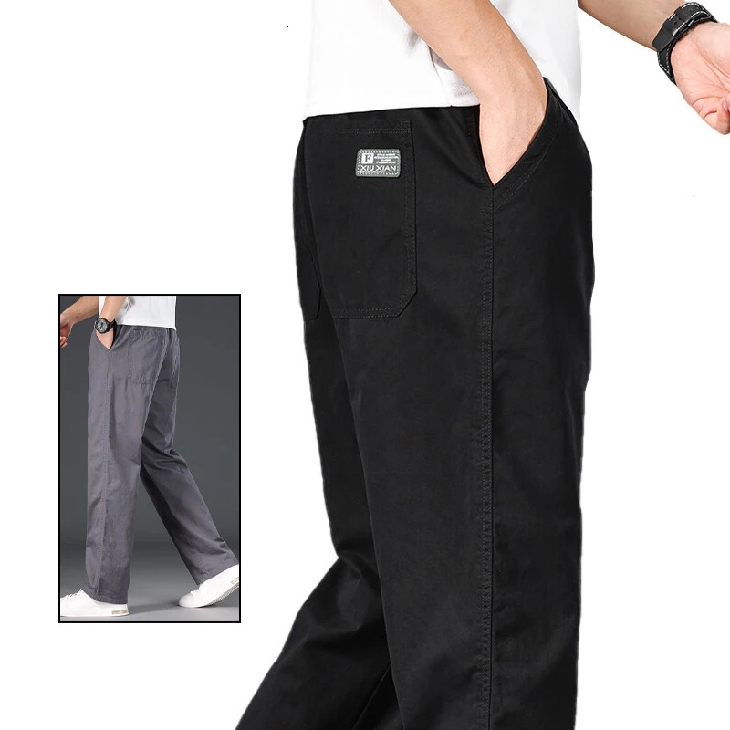Big Size Mens Casual Pants Relaxed Fit Cotton Trousers Elastic Waist Drawstring Sweatpants Jogger for Summer and Spring 250729