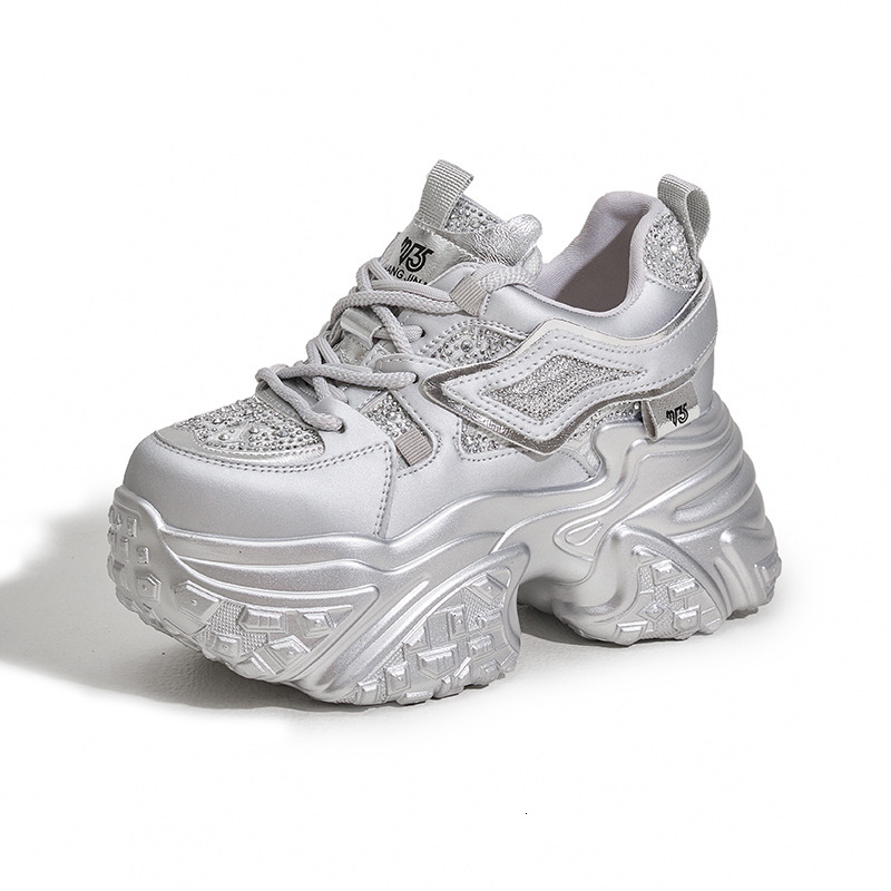 Platform Dad Sneakers for Women 2025 Spring New Rhinestone Fashion Hidden Heel Women's Versatile Sports Casual Shoes ddmysaturn