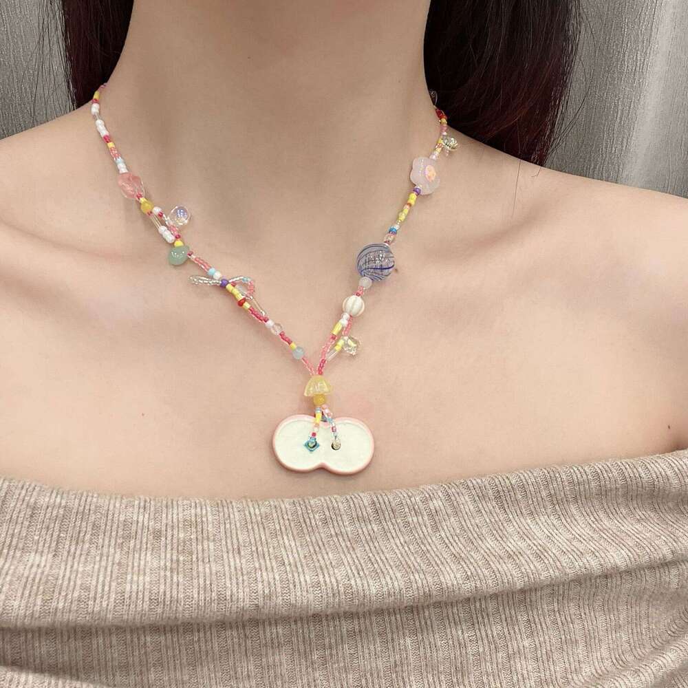 TikTok Super Popular Dopamine Apple Slice Childlike Beaded Decoration Necklace 2025 Spring New Style be2