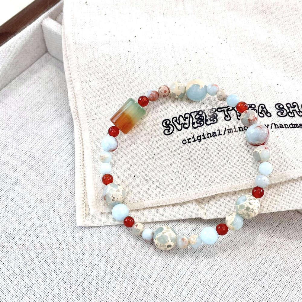 New Chinese Style Guofeng Shoushan Stone Red Green Tourmaline Agate Bracelet for Women, Light Niche Exquisite High-end Feel Jewelry 6d5