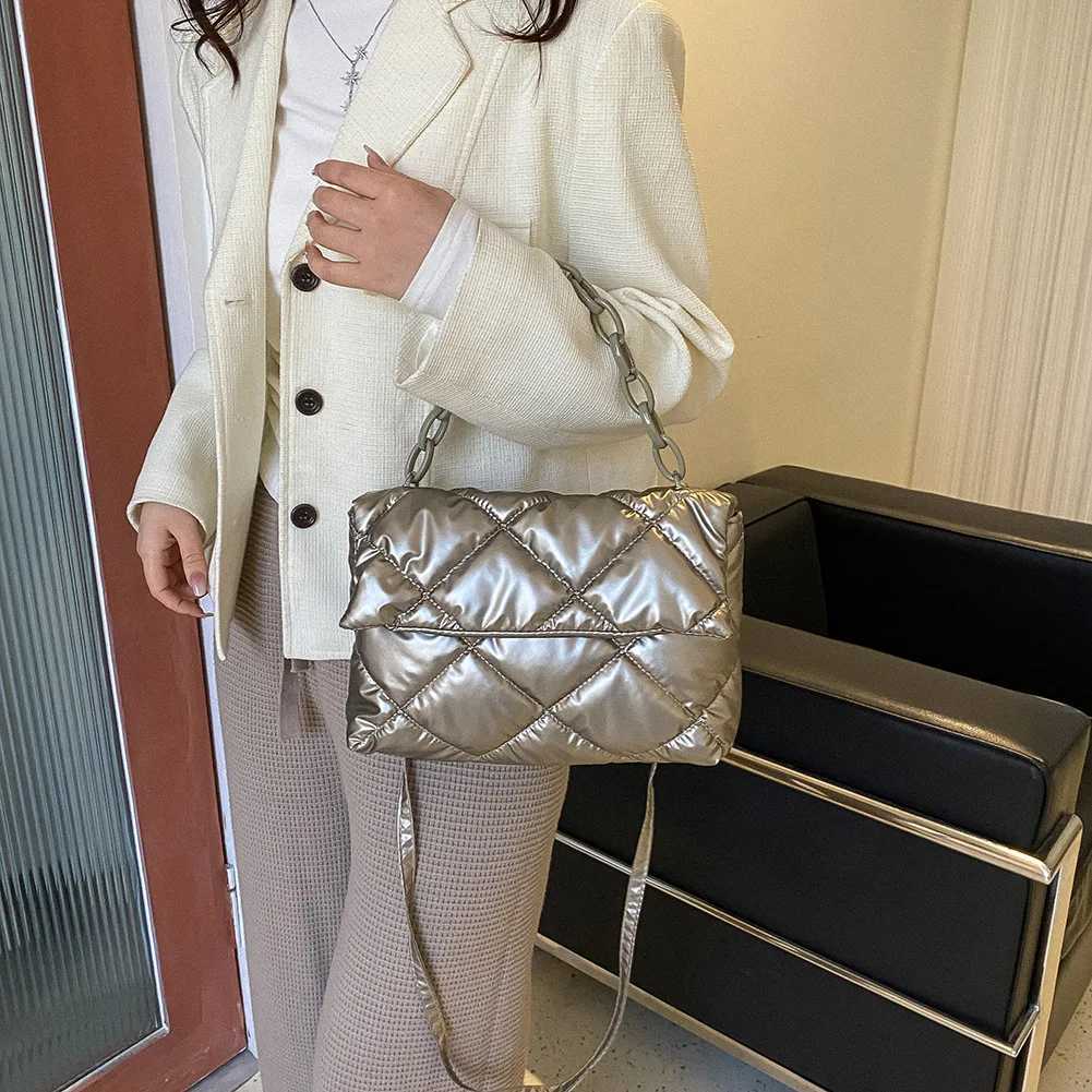 2023 Christmas Bags Winter Tote Bag Mobile Space Glossy Fem Down Bags Cotton-Padded Jacket Shoulder Handbag Cheap Items Y250730