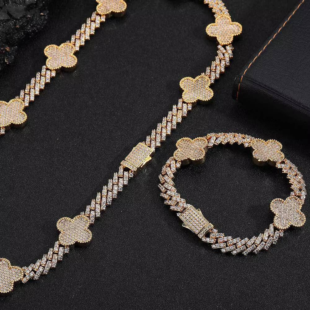 Fine Jewelry S925 Silver VVS D Colour Moissanite Bracelet Iced Out Four Leaf Clover Cuban Link Chain Hip Hop Men Bracelet