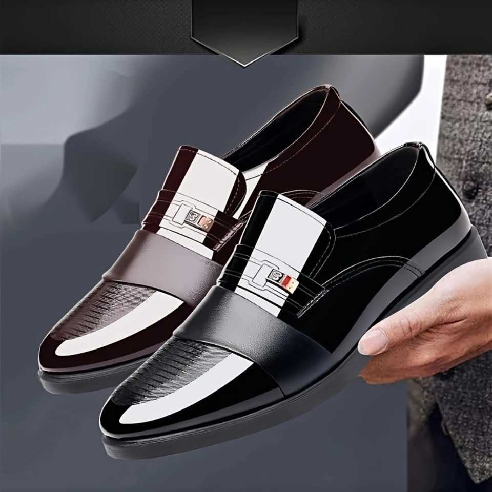 Mens Solid Slip On Semi-formal Dress Shoes With PU Leather Uppers Wear-resistant Non-slip Shoes For Business and Weddings Y250730