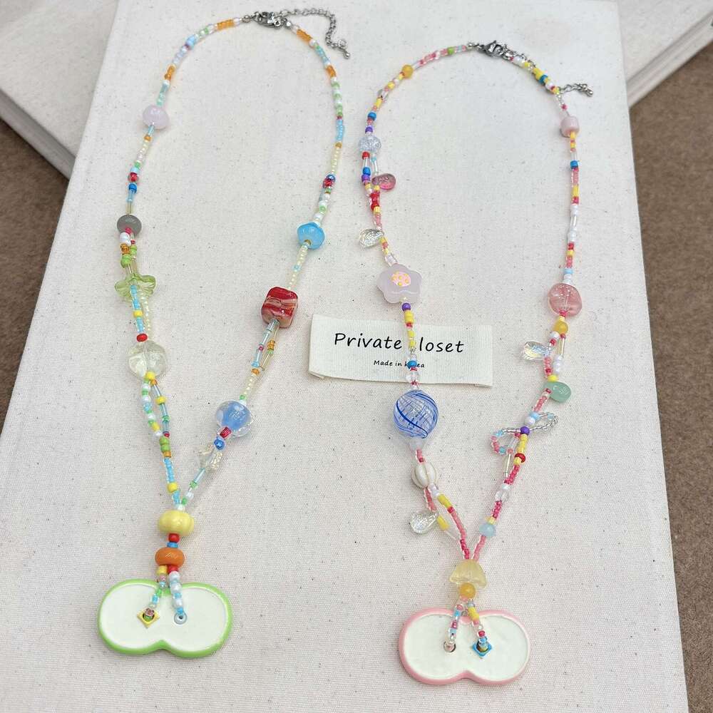 TikTok Super Popular Dopamine Apple Slice Childlike Beaded Decoration Necklace 2025 Spring New Style be2
