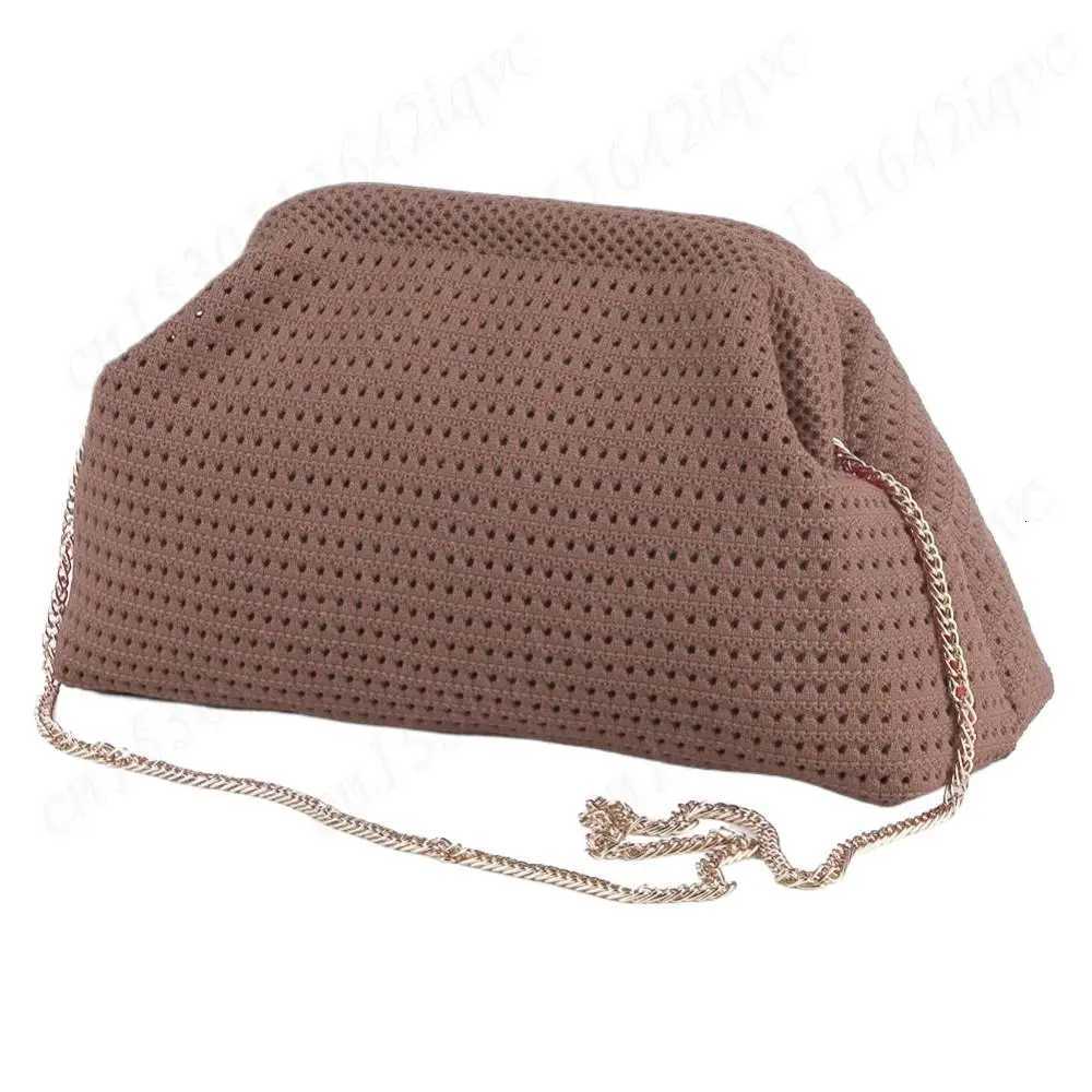 Women Crochet Solid Color Fashion Cloud Pouch Adjustable Shoulder Crossbody Bag Summer Woven Purse Dumpling Pouch Handbag Y250729