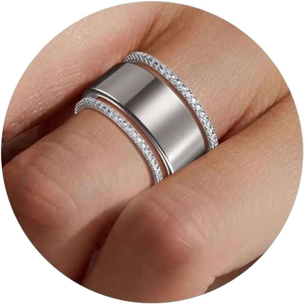 Unique Spacer Double Row Luxurious Diamond-Studded Three-Ring Ring Multi-Element Exquisite Versatile