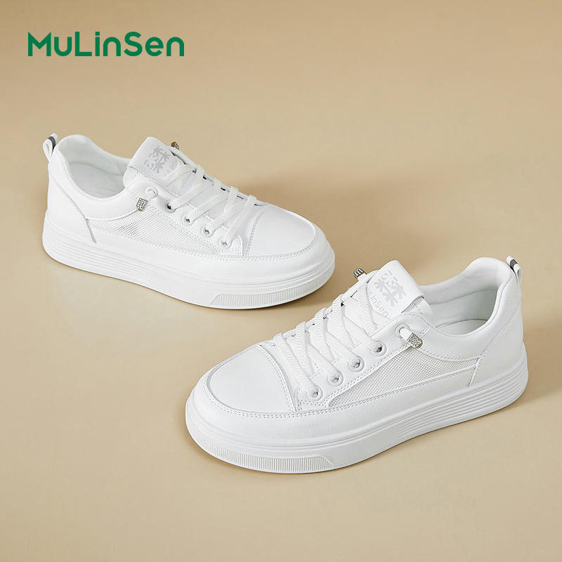 Mulinsen women's shoes summer mesh breathable white shoes thick-soled thin versatile sneakers one-step casual sports shoes