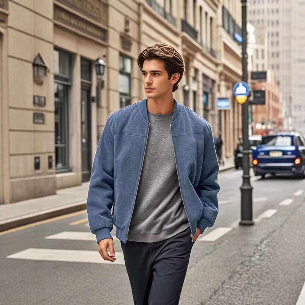 Autumn Winter Suede Velvet Stand Collar Male loose Zipper Cardigan Coat Trendy fashion Men Jacket