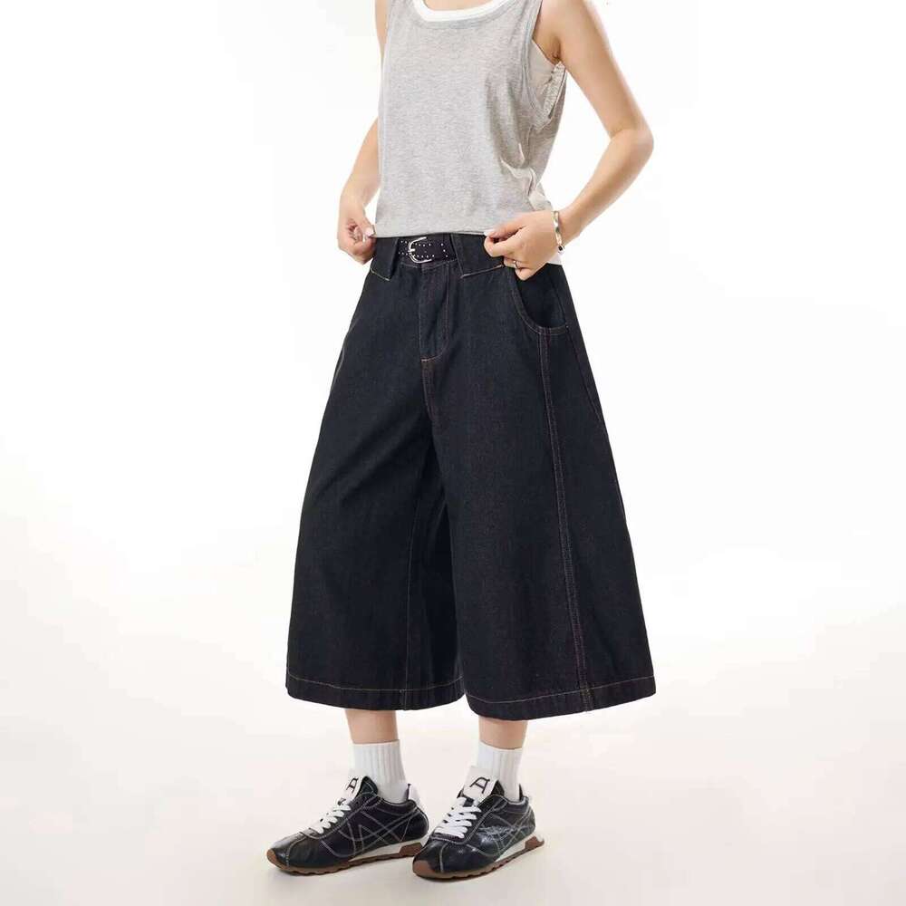 DM Y2K New Cowboy Skateboard Shorts Men And Women Loose Wide-Leg Pants Hip-Hop Street Jeans