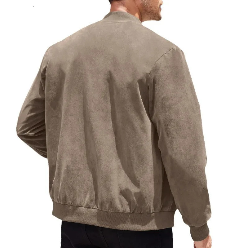 Suede Solid Color Zipper Jacket Casual Vintage Long Sleeve Cardigan Men 250730
