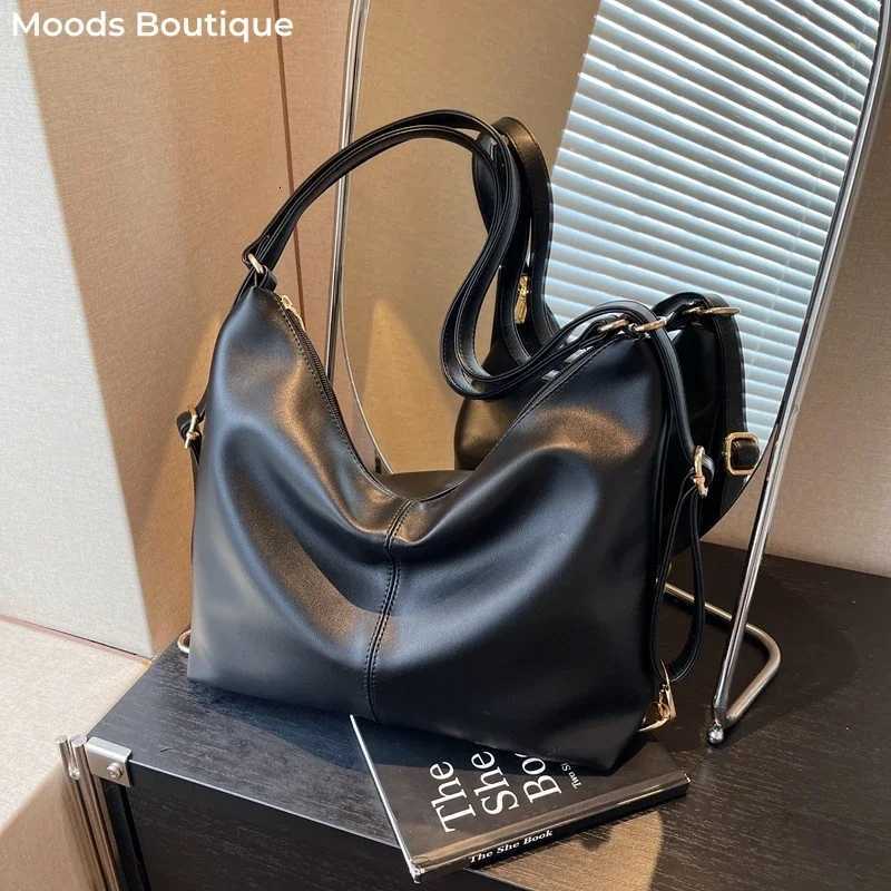 MOODS Shoulder Bags and Backpack Dual-use for Women Soft PU Leather Large Capacity Shopper Totes 2023 Winter New Luxury Handbags Y250730