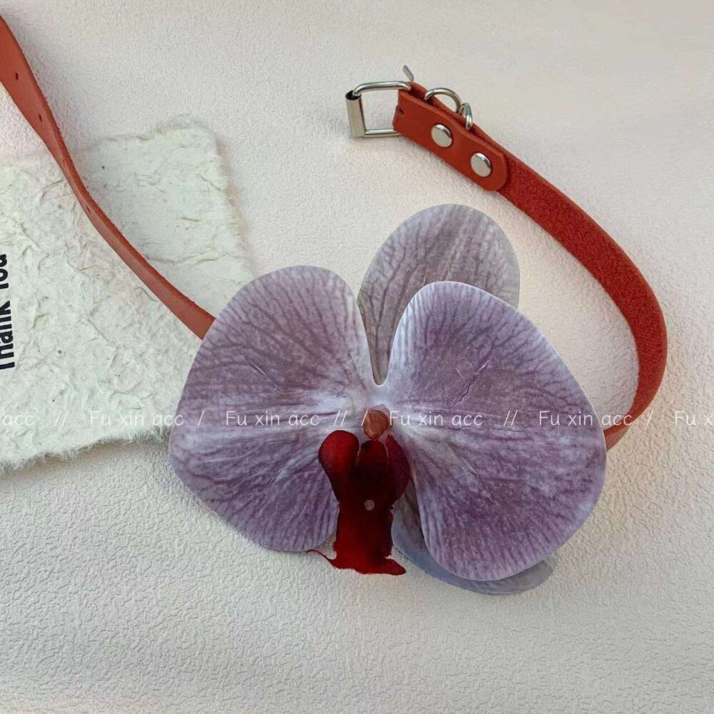 Butterfly Orchid Faux Flower Leather for Women, Artistic Sweet Cool Spicy Girl Necklace, Niche Design with High-end Feel Choker 61c