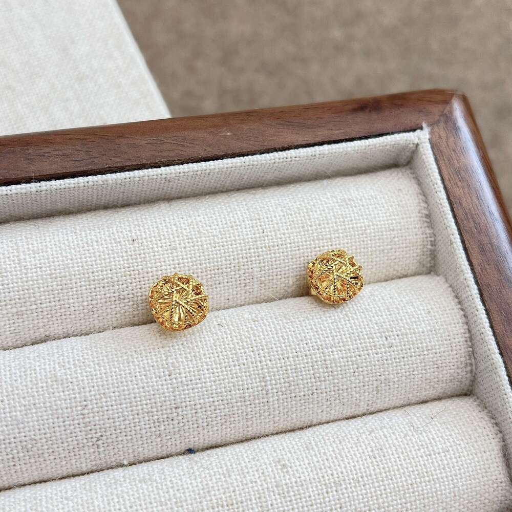 Unique 2024 New Gold Brushed Hollow Women, Niche Design, High-end Feel, Elegant Earrings for Autumn and Winter 70c