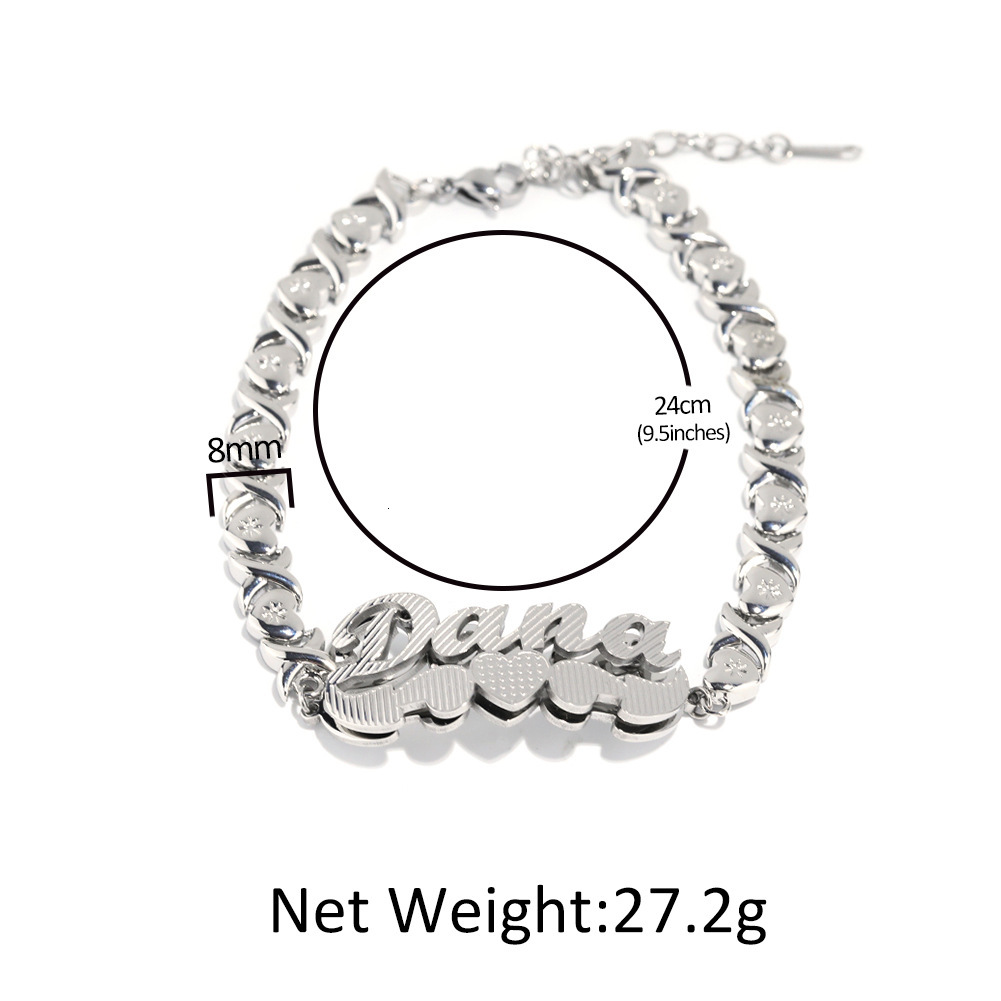 Personalized Custom Name Bracelet For Men And Women Hip Hop 2 Tone DIY English Letter Bangle Bracelets XO Chain Corrosion Cutting Hip Hop Rapper Jewel