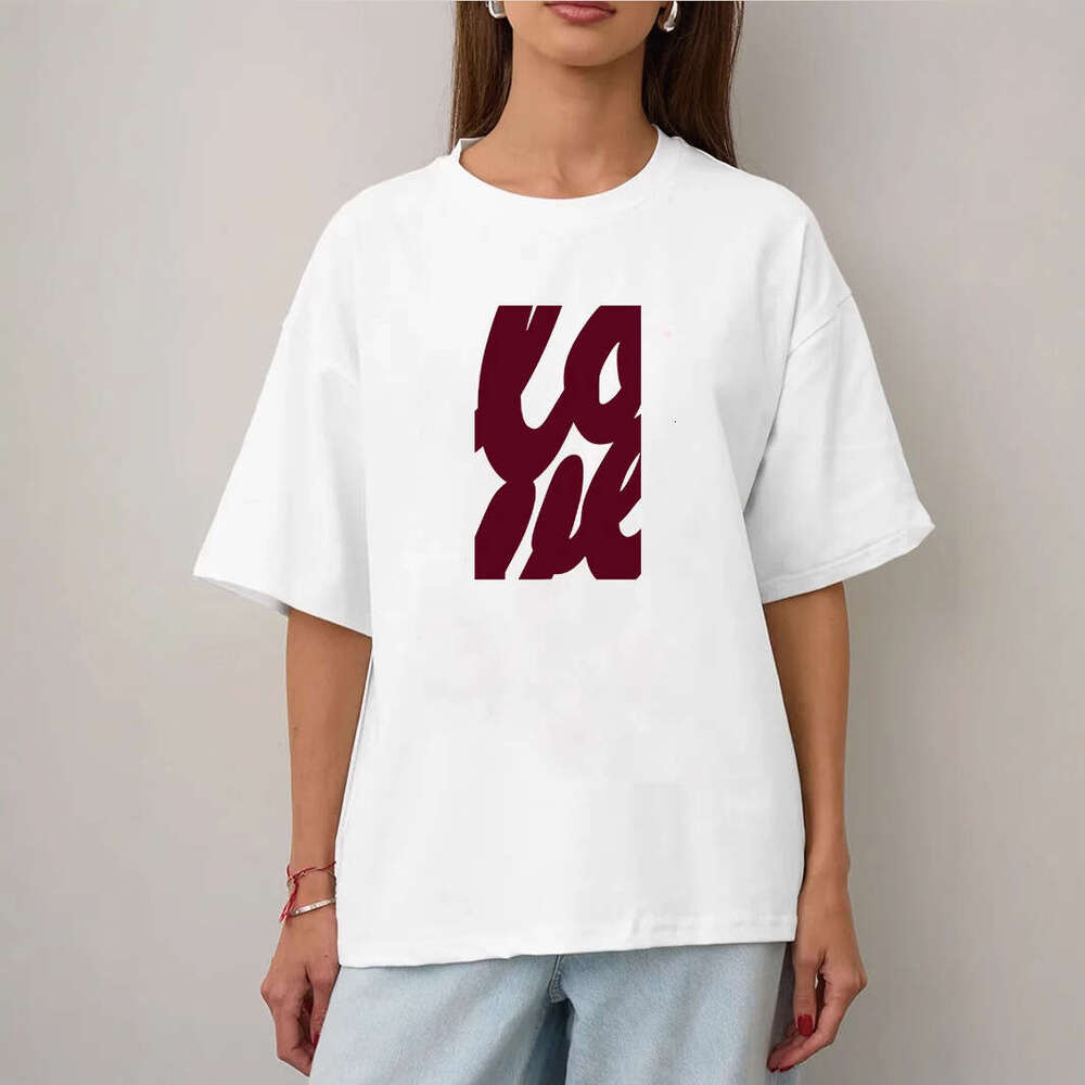 Minimalist Letter Print T-Shirt For Women, Summer Versatile Loose Round Neck Pure Cotton Short Sleeve Top B5 h6