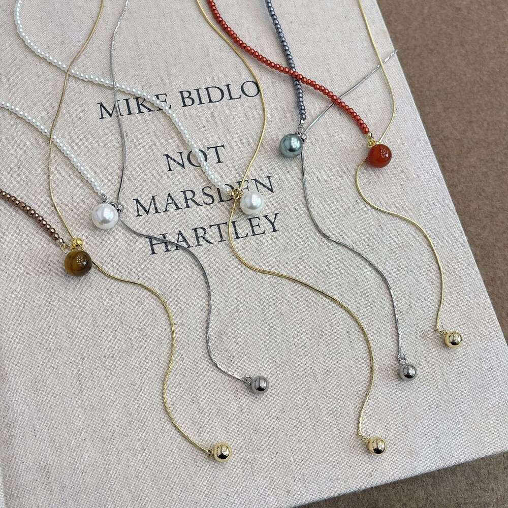 Autumn Winter Sweater Chain Long Pearl Round Bead Necklace Accessories for Women Light Niche High-end Asymmetrical 2024 New Model aab