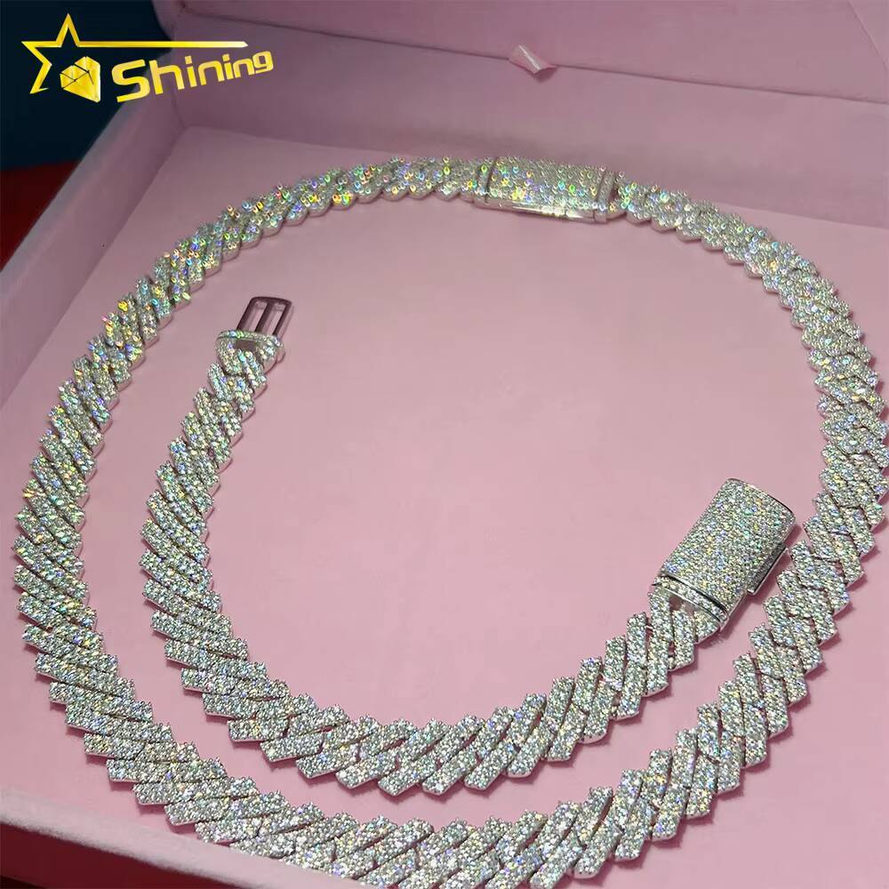 Hot Sale Dropshipping 13mm 2rows Vvs Moissnaite Iced Out Hip Hop Jewelry Moissanite Cuban Chain