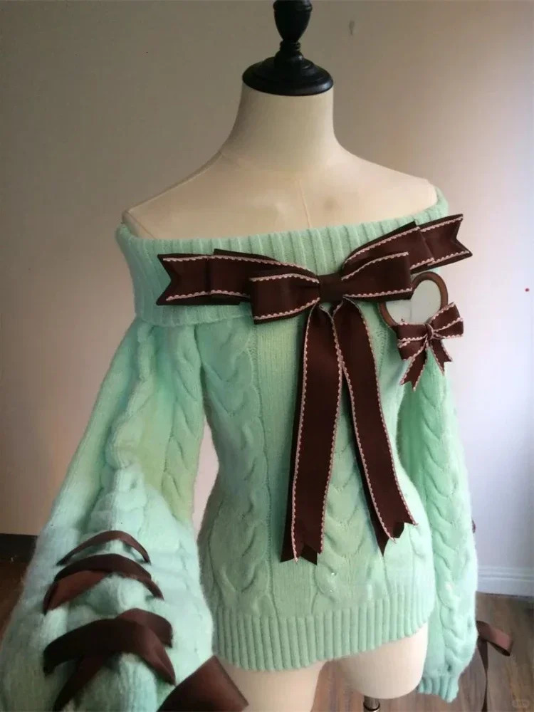 Autumn Winter Sweet Sexy Off Shoulder Knitted Sweater Y2k E-girls Slim Fit Jumpers Casual Long Sleeve Korean Fashion Pullovers 250723