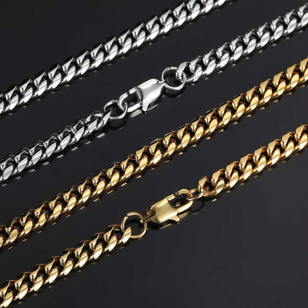 NUOYA 6mm 18K Gold Plated Stainless Steel Cuban Link Chain Necklace Mens Hip Hop Fashion Jewelry